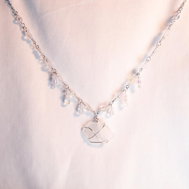 white sea glass and droplets